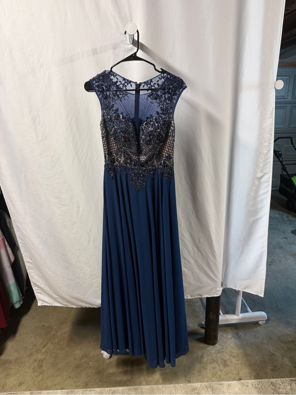 May Queen Navy Embellished Illusion Bodice Evening Gown